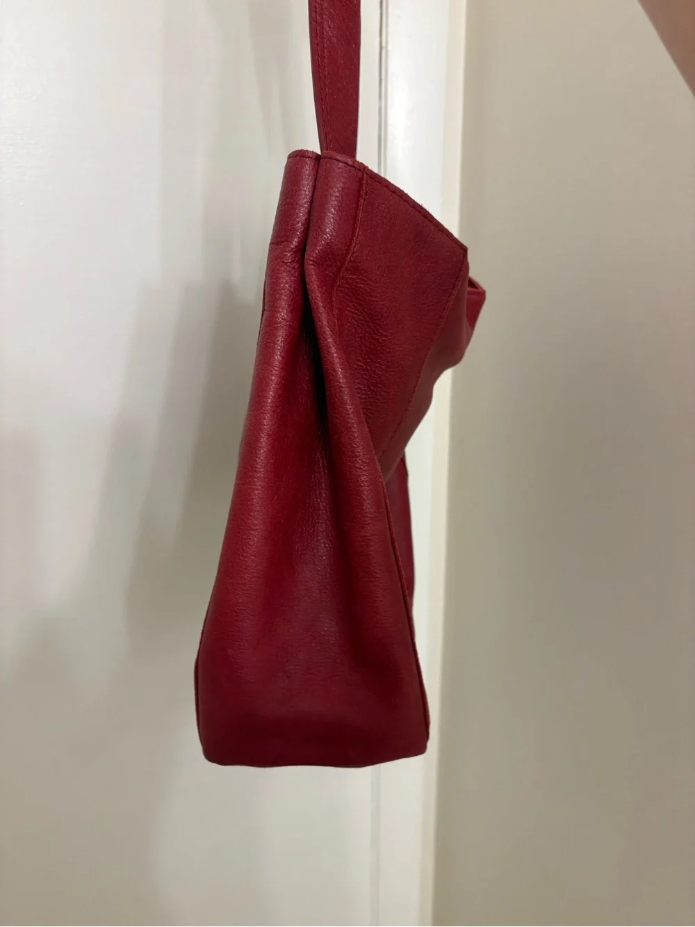 American Leather Co Red Pebble Leather Hobo Shopper Tote Bag Slouchy Studs
